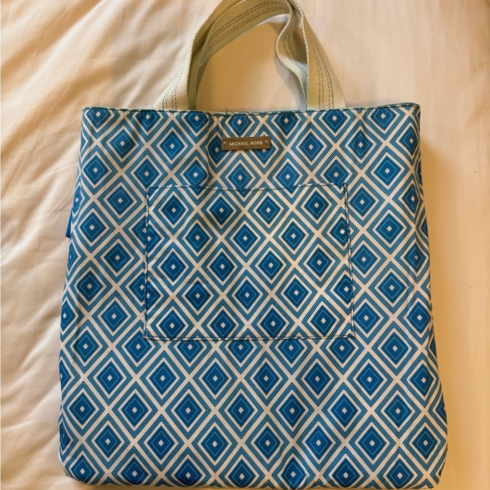 Michael Kors Blue Canvas Tote Island Capri Shopping Beach Bag